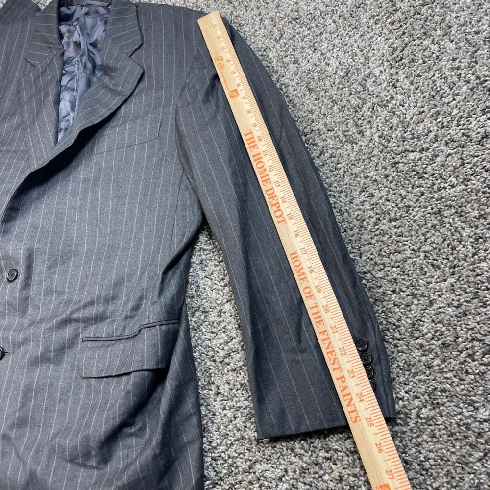 Hickey Freeman Loro Piana Tasmanian Super 120s Wool‎ Pinstripe Blazer Grey 44R